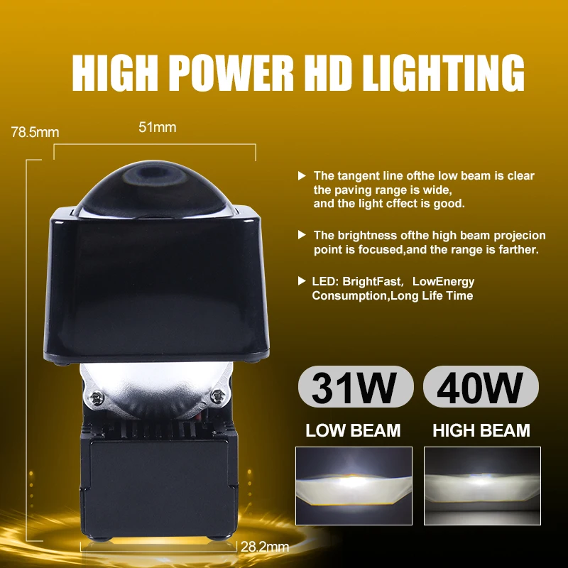 High Quality Mini 1.5 inch LED Low Beam Matrix Lens 12V 32W  H4 H7 Car projector lens for Car Headlights and Motorcycle