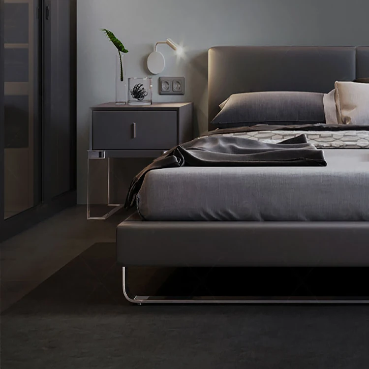 Factory custom new post-modern Italian light luxury bed leather main bed modern simple leather king size bed frame