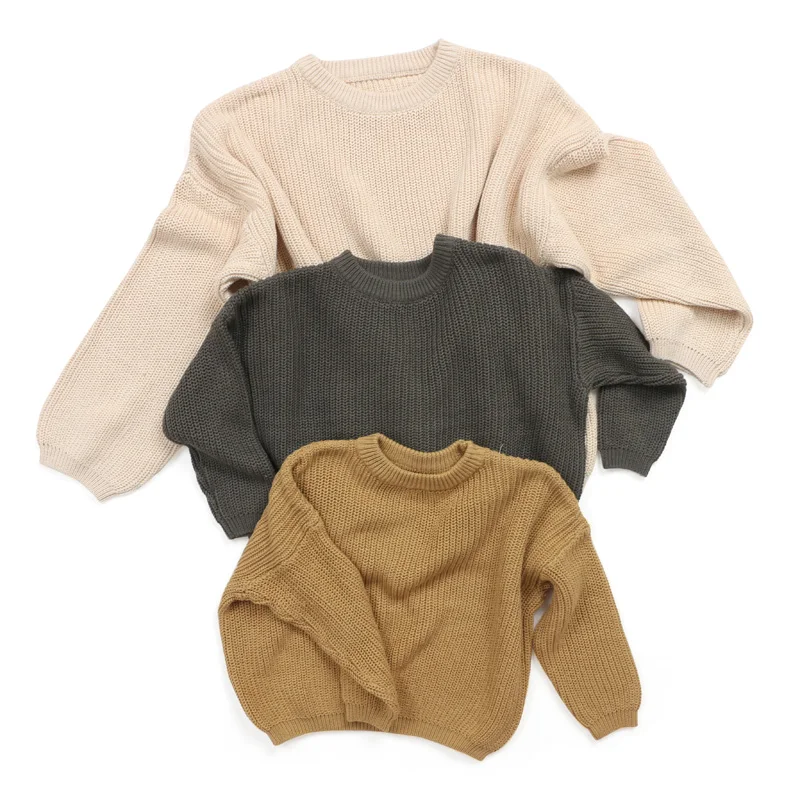 Professional China Supplier Custom Solid Chunky Knitted Clothes Boy Jumper Sweater Cotton  Kids Pullover Kids Sweater For Girls