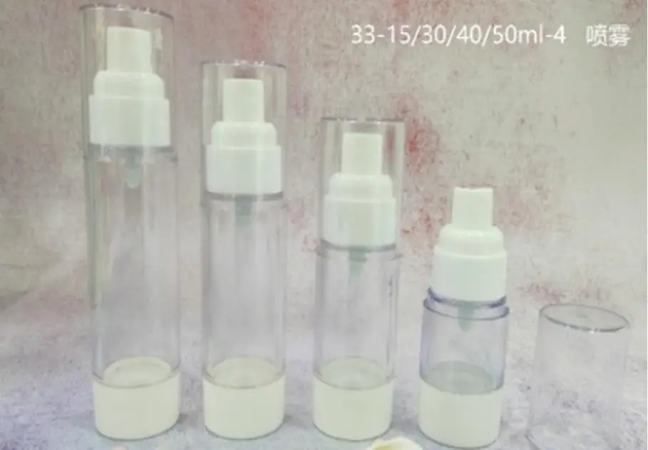Stock clear In stock 15ml 30ml 50ml Mini Atomizer white head Mist Airless Spray Bottle Packaging Cosmetic Airless Pump Bottle