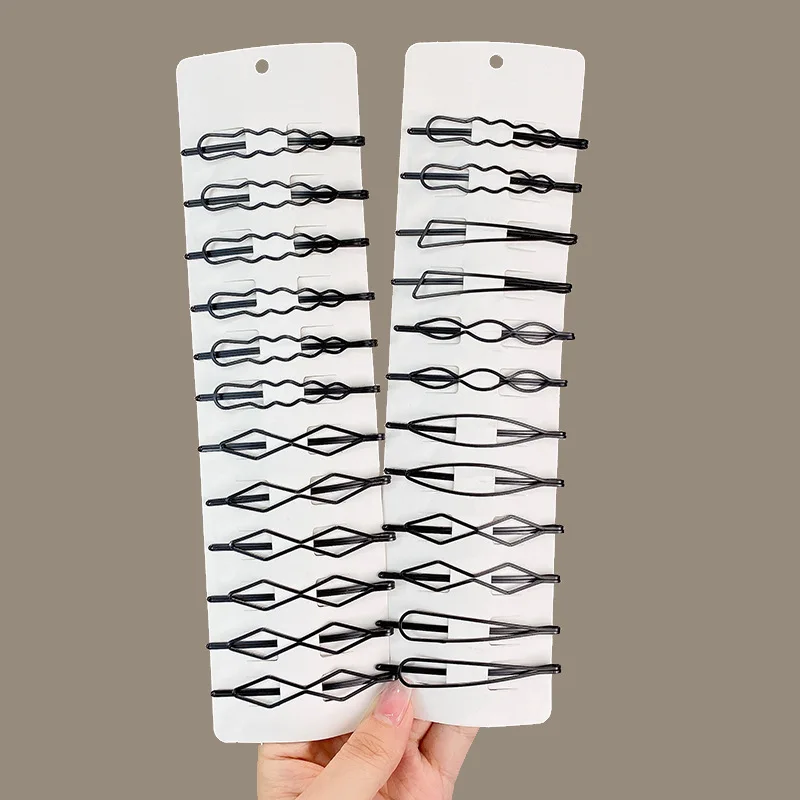 6 Styles Simple Solid Color Non-slip Black Geometric Line Metal One-line Hairpin for Women Girls Hair Accessories