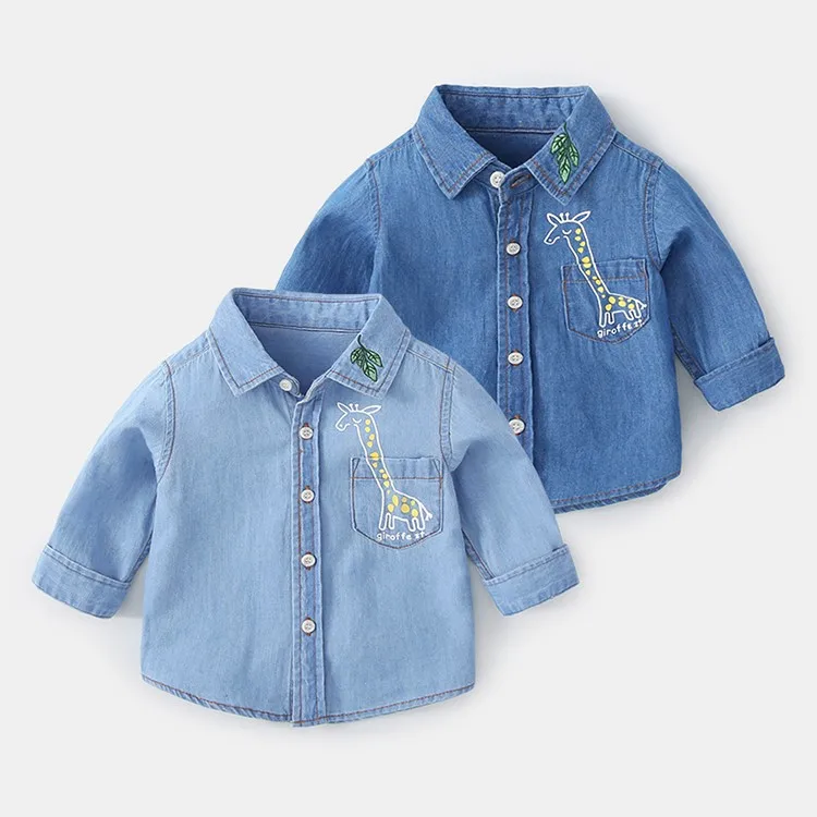 
Unisex cartoon printing long sleeve denim baby coat kids clothes baby outwear 