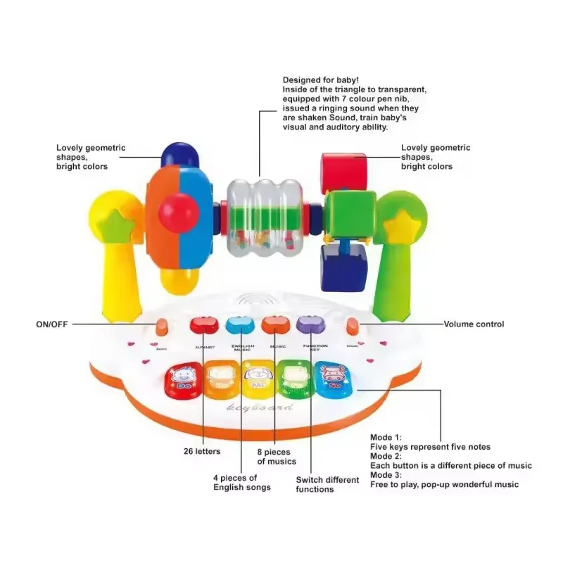 Samtoy Early Education Intelligent Musical Keyboard Toys Baby Instruments English Electronic Organ With Music