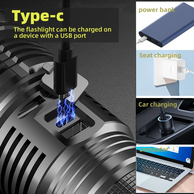 50W white laser bead high lumen tactical portable zoom flashlight outdoor camping highlight