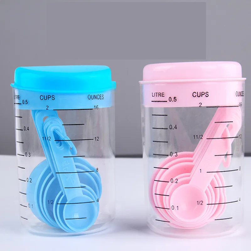 7 Pcs/Set Blue Plastic Measuring Cup Kitchen Measuring Tools Spoons Sets For Kitchen Baking Coffee Spoons Measuring