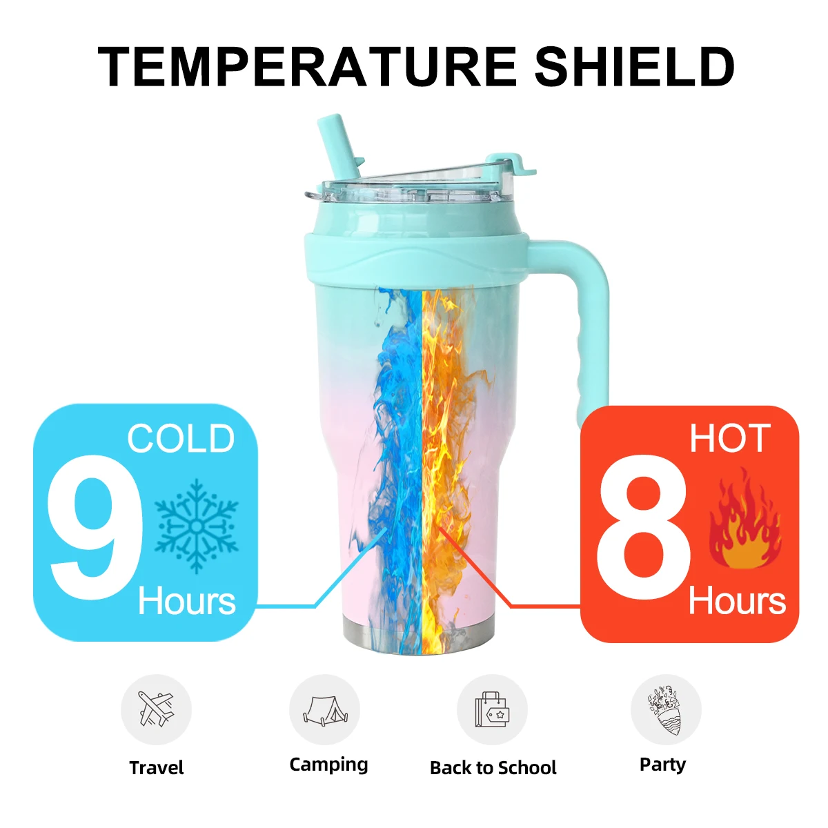 Wholesale Custom Logo Printed 40oz Coffee Mug Vacuum Stainless Steel Double Wall Travel Tumbler With Straw And Handle