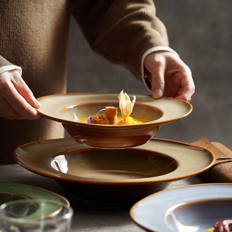 Oval hotel plate special tableware ceramic artistic fusion dish commercial western meal plate advanced sense