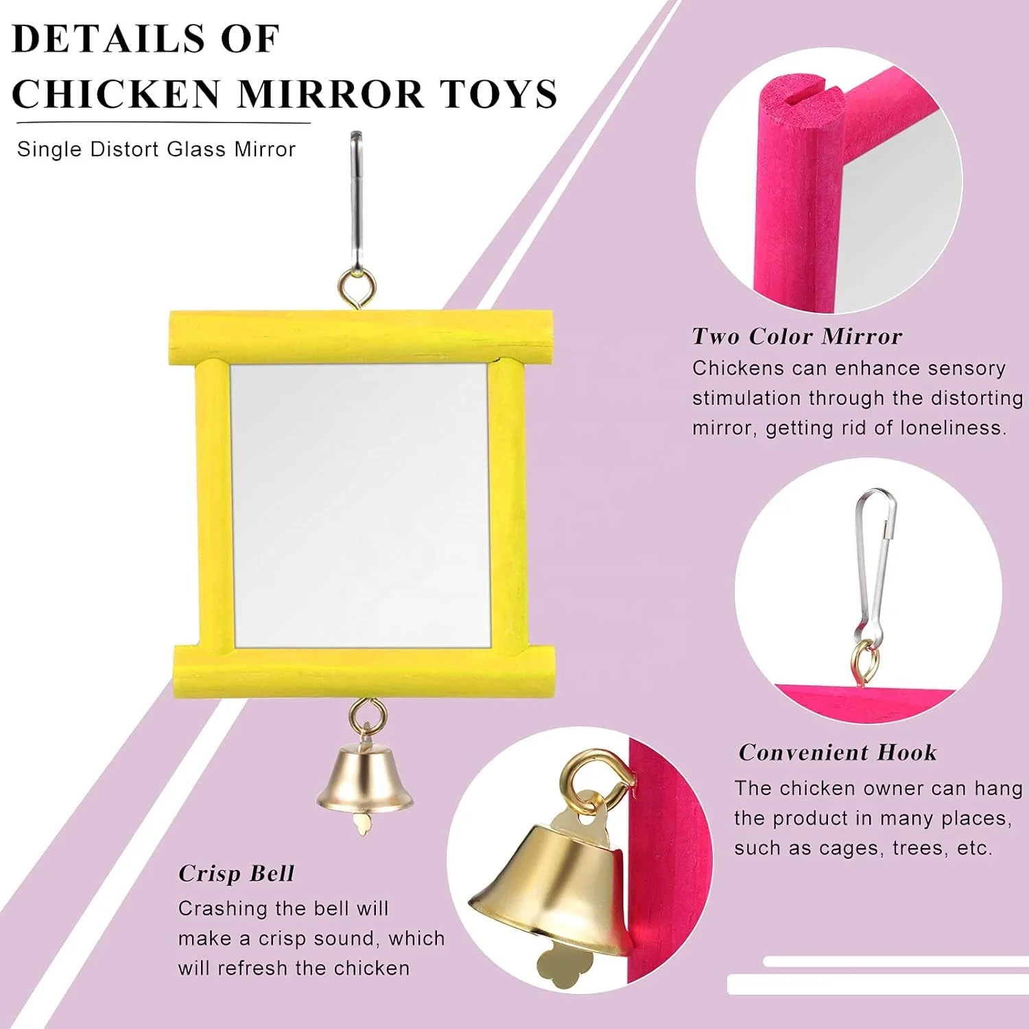 2 Pieces Chicken Coop Hanging Swing Mirrors Toy Beak Grinding Molar Stones  Toy For Hens Birds Parrots