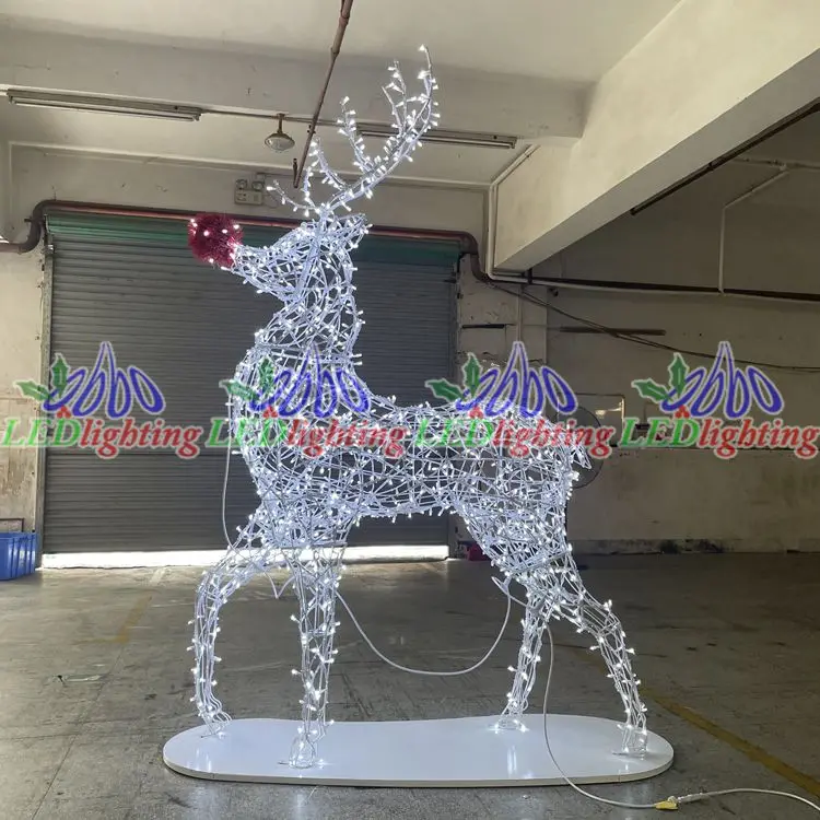 Big Huge Large LED Deer Cart Wicker Motif Light Outdoor Commercial With Metal Frame