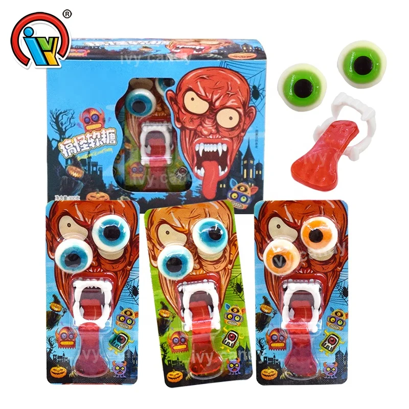 Halloween monster colorful eyeball tongue gummy candy with teeth toy