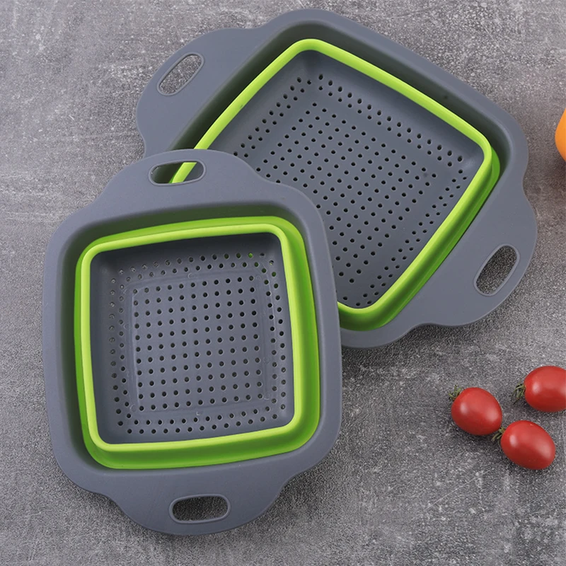 Square PP+TPR foldable strainer fruit and vegetable basket  fruit basket for kitchen