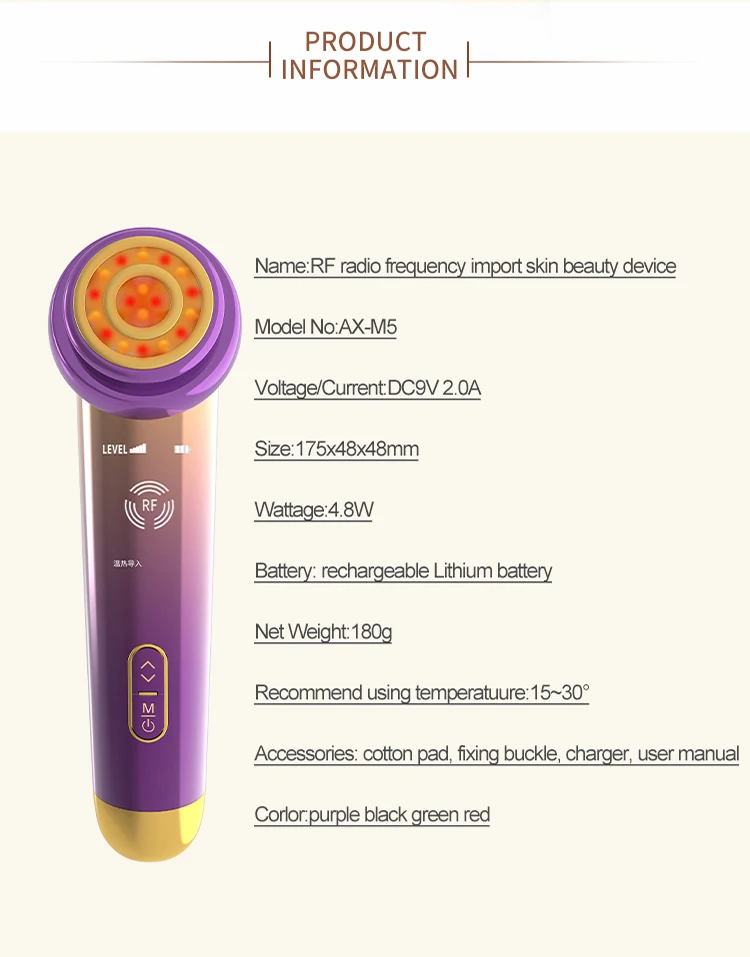 Smart beautiful device portable Skin Tightening Iontophoresis Wand RF EMS moisture whitening Facial Cleansing Beauty tool