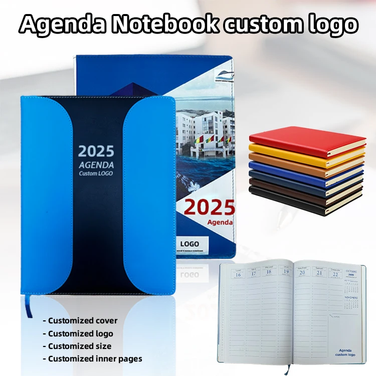 2025 high quality a4 pu leather cover planning personalized journalier customize paper agenda