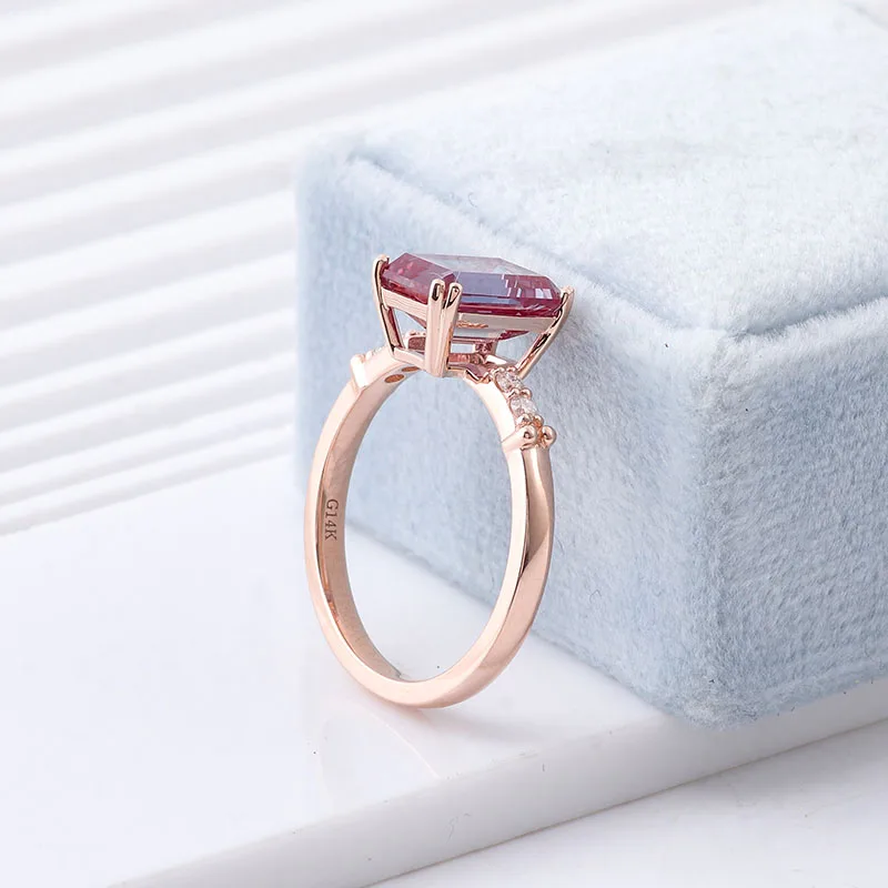 Provence Engagement Ring 3 Carat Emerald Alexandrite Diamond Ring 14k Rose Gold Fashion Custom Ring Jewelry Women