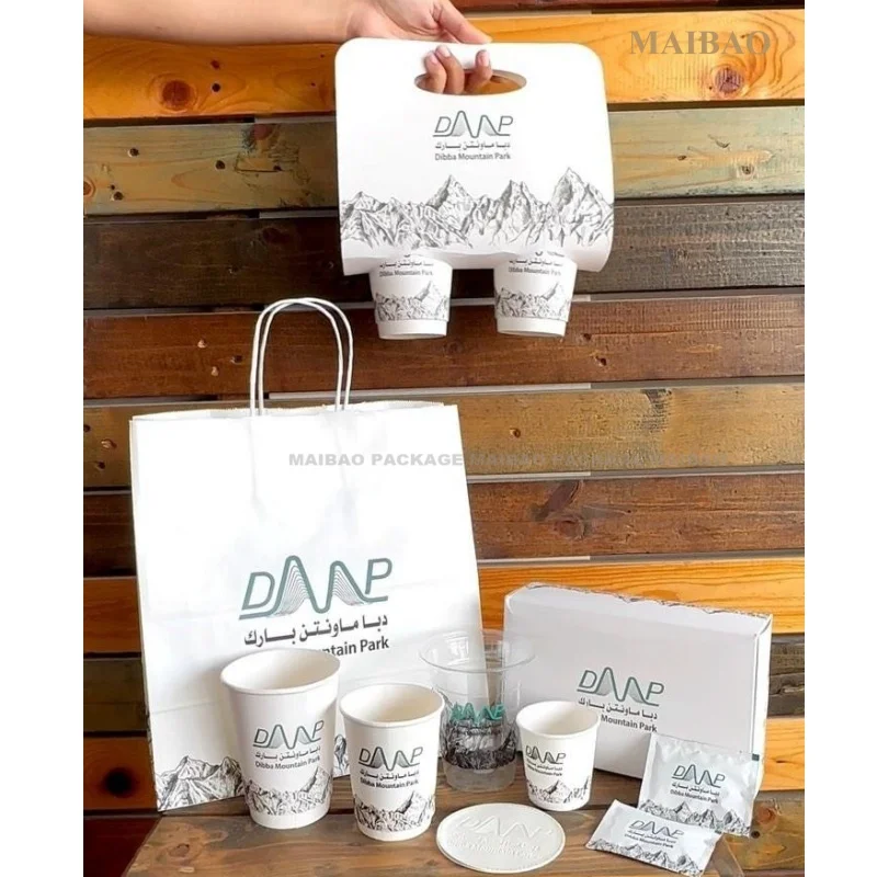 Wholesale Recyclable Rigid Cardboard Paper Coffee Cup Holder Disposable Drink Carrier With Handle Portable Cup Holder