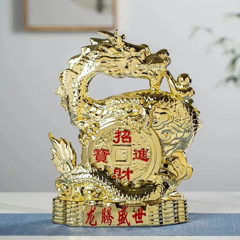 Wine Bottle 2.5L Liquor Bottle Dragon Shaped Porcelain Wine Altar Gold-plating Ceramic Wine Bottle