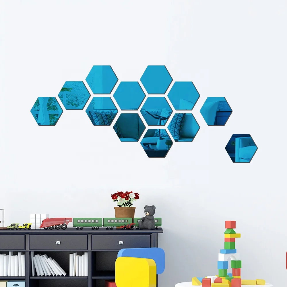 Self Adhesive Tiles Mirror Wall Stickers Non Glass Mirror Plastic 3D Hexagon Acrylic Mirror Wall Decor