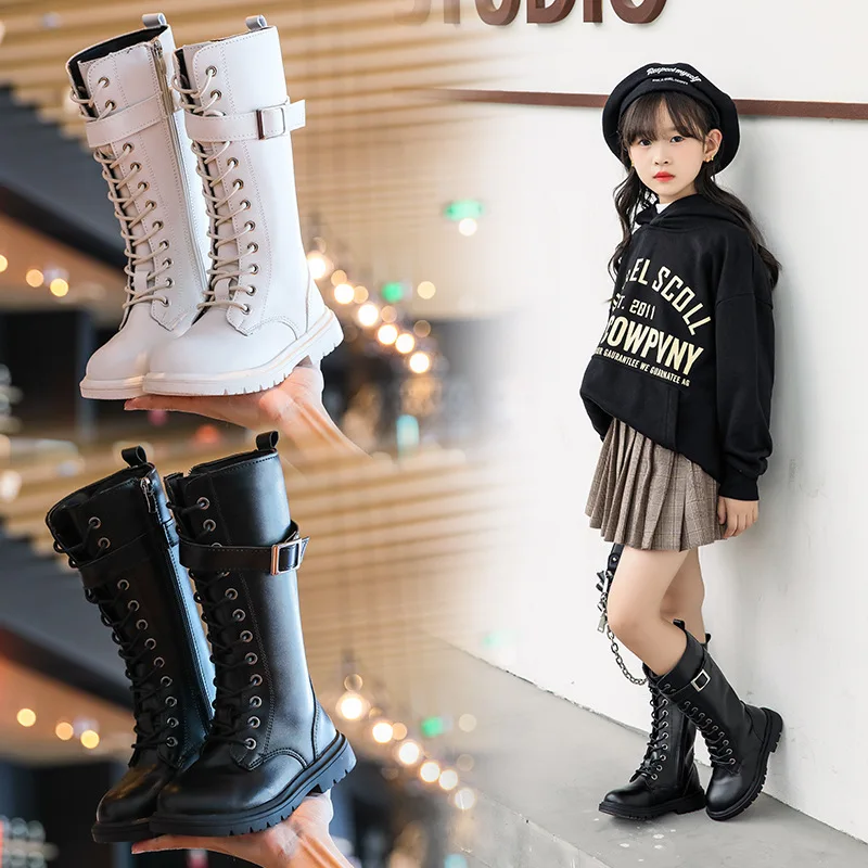 Black Or Off White Mid-calf Fashion Children Casual Shoes Side Zipper Platform Waterproof Winter Snow Boots Girls Martin Boots