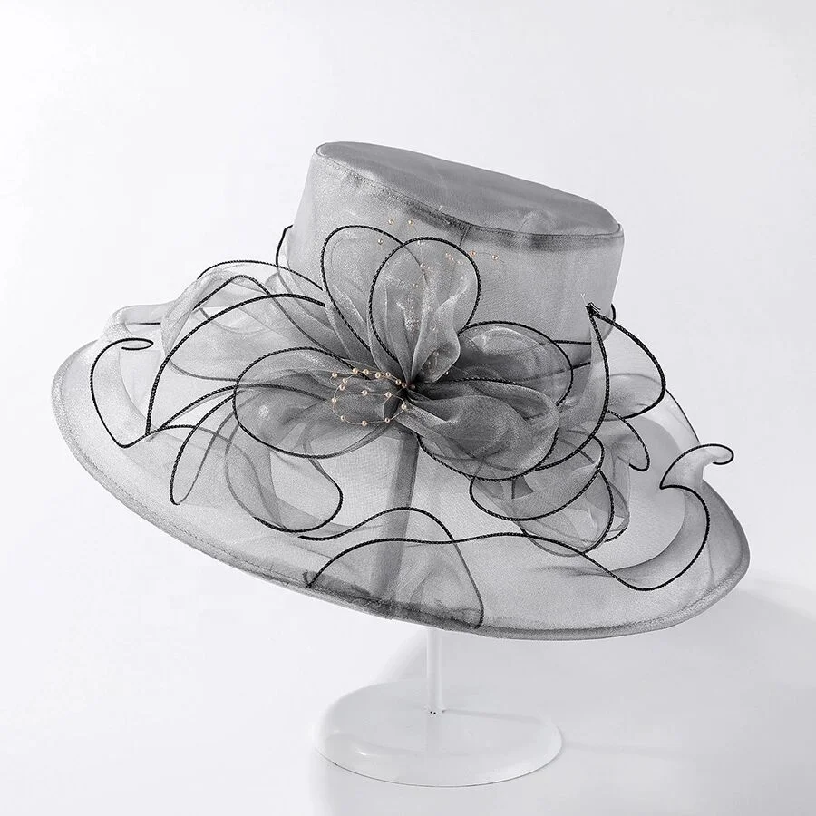 Women Wide Brim Derby Hat Summer Breathable Floppy Sun Hat Tea Party Flower Wedding Church Hat