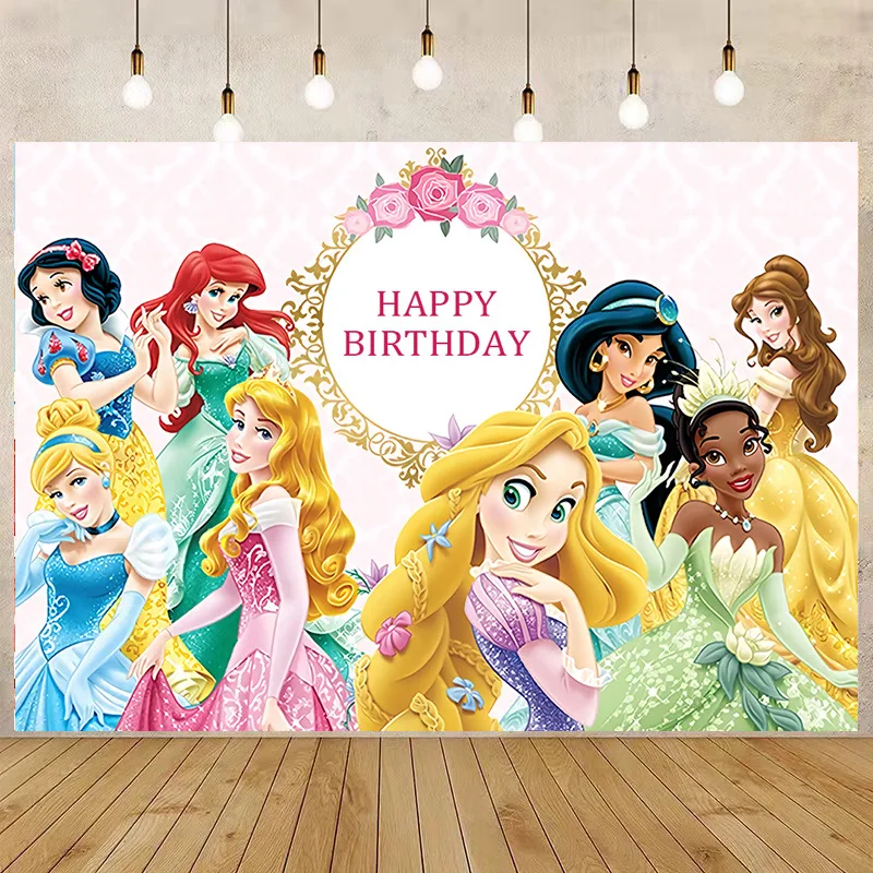 Six Princess Photo Backdrop Birthday Decoration Party Supplies Vinyl Cloth Snow White Cinderella Background Baby Shower X0302