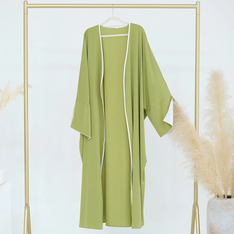 Big Batwing Open Abaya Kimono Dubai Luxury White Edge Muslim Cardigan Abayas Women Turkish hijab Dress Kaftan Islamic Clothing