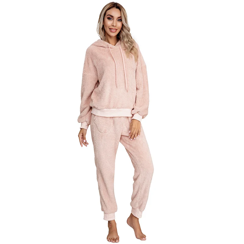 
New Arrival Winter Pyjamas Women Sleepwear Fluffy Hooded Solid Color Velvet 4x Plus Size Sleepwear 
