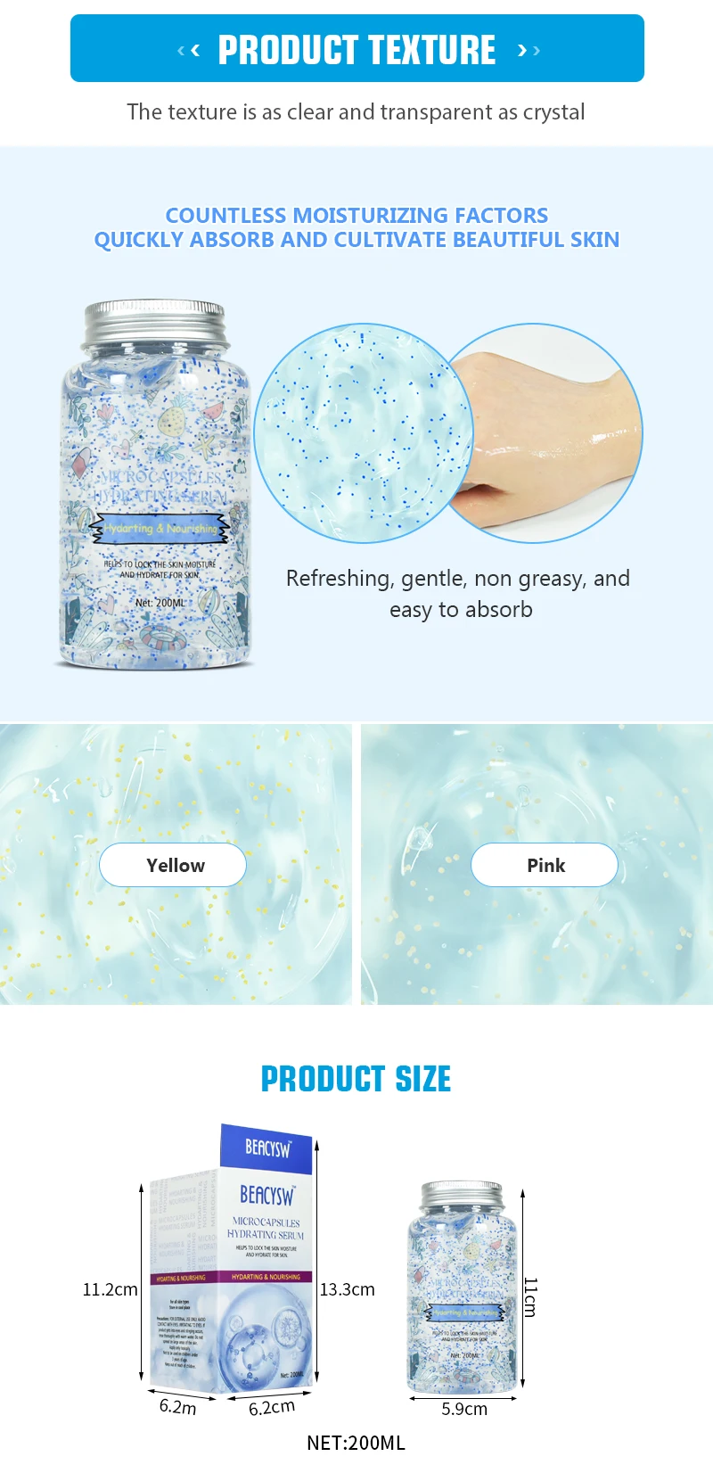 hyaluronic acid serum Latest stock collagen niacinamide brightening, dullness, anti-aging, hydrating microcapsules 200ml serum
