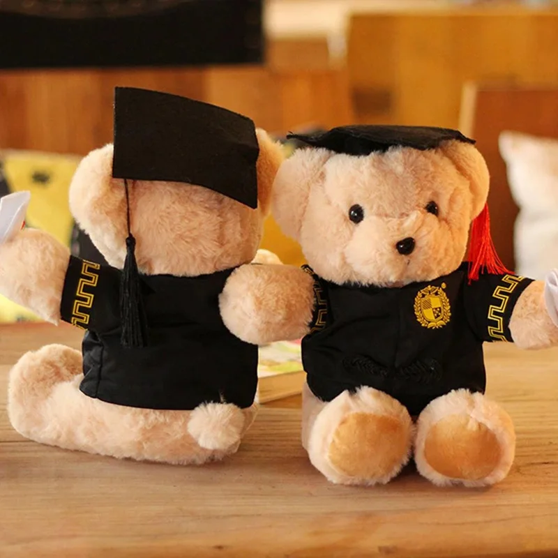 Factory Custom OEM 25cm Graduation Gift Doctor Teddy Bear Plush Toy Brown Teddy Bears With Hat Doll In Graduation Outfit