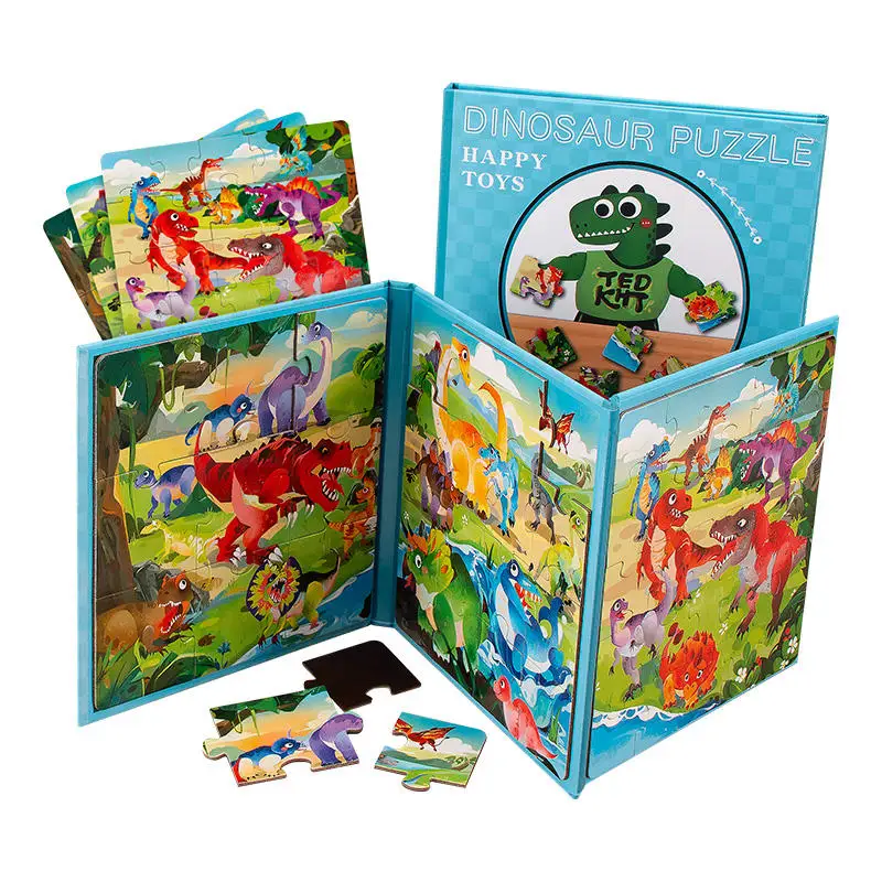 custom puzzle 1000 pieces Wholesale Magnetic dinosaur pattern cognition puzzle book Foldable Educational Quiet Toy Book for Kids