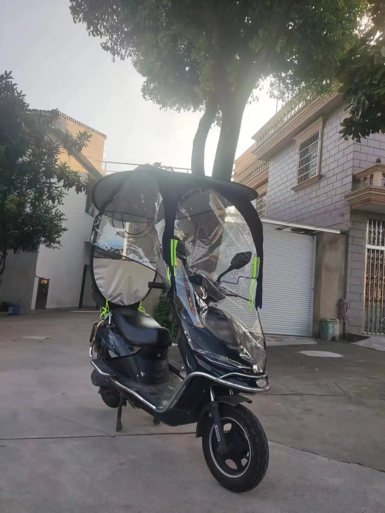 All black color covered motorcycle umbrella cover bike umbrella waterproof windproof sunshade electric scooter umbrella