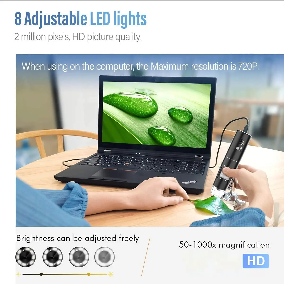 Wireless Digital Microscope 50X-1000X Magnification WiFi Portable Handheld Microscopes with Adjustable Stand HD USB Microscope