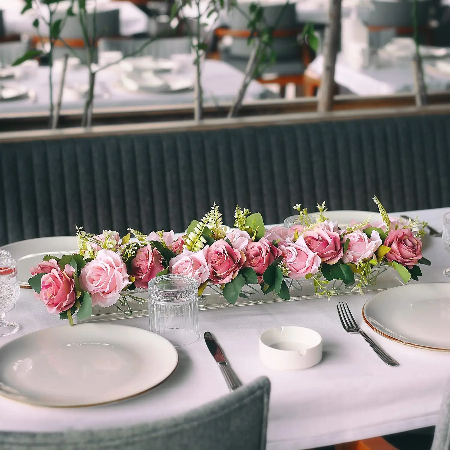 Rectangular Floral Centerpiece for Dining Table 24 Inches Long Rectangular Vase Acrylic Modern Vase Low Plastic Customized