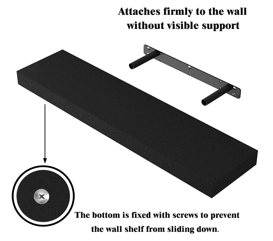 High Quality Bedroom Storage Decorative 24x6 Black Wall Mounted Shelves Wall Shelf Bookshelf Wooden Floating Wall Shelves