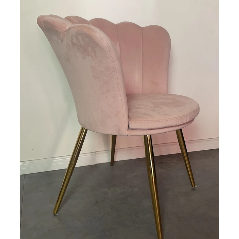 
home furniture modern leisure coffee sofa chair Accent Chair pink velvet Flower Shell Dining Chair with golden metal Legs 