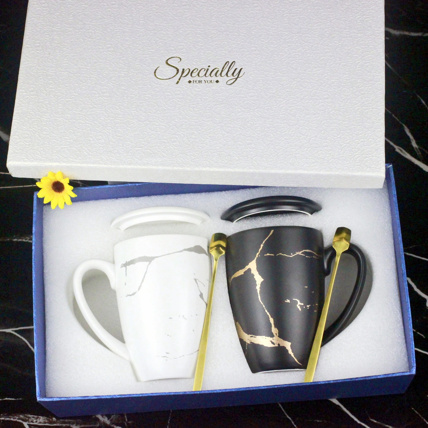 500ml Custom Printed Ceramic Marble Cups Right Wedding Marriage Anniversary Cup for Couple Ceramic Marble Coffee Mugs