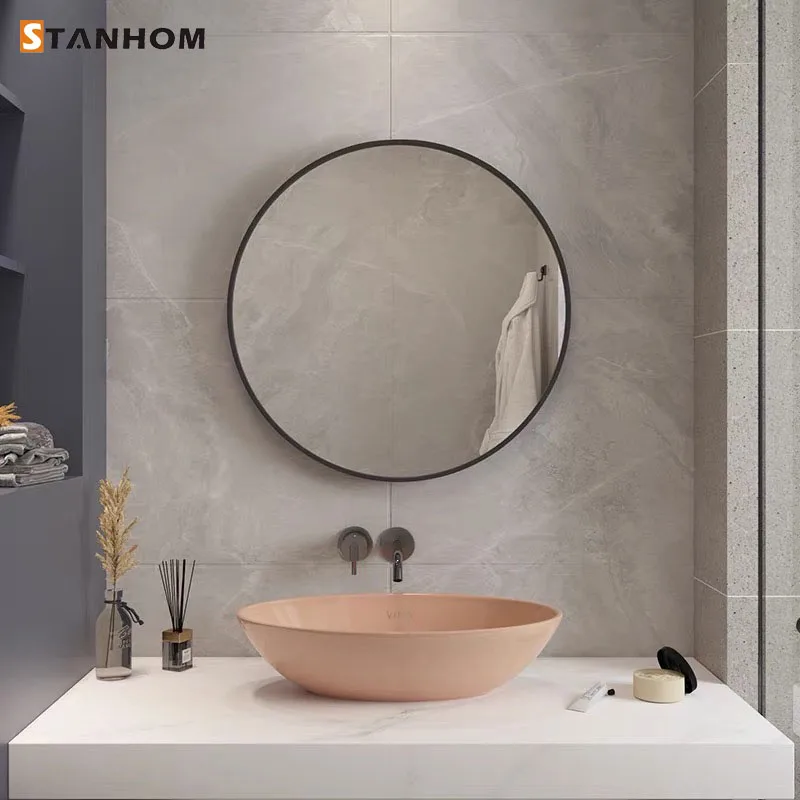 STANHOM round black custom aluminum wall luxury frame mirror