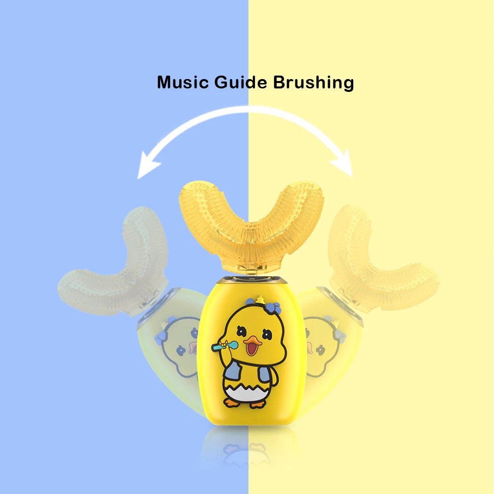 v-white Kids Electric Toothbrush 2 Models U Shaped Toothbrush Waterproof Battery Powered 360 Automatic Toddler Toothbrush