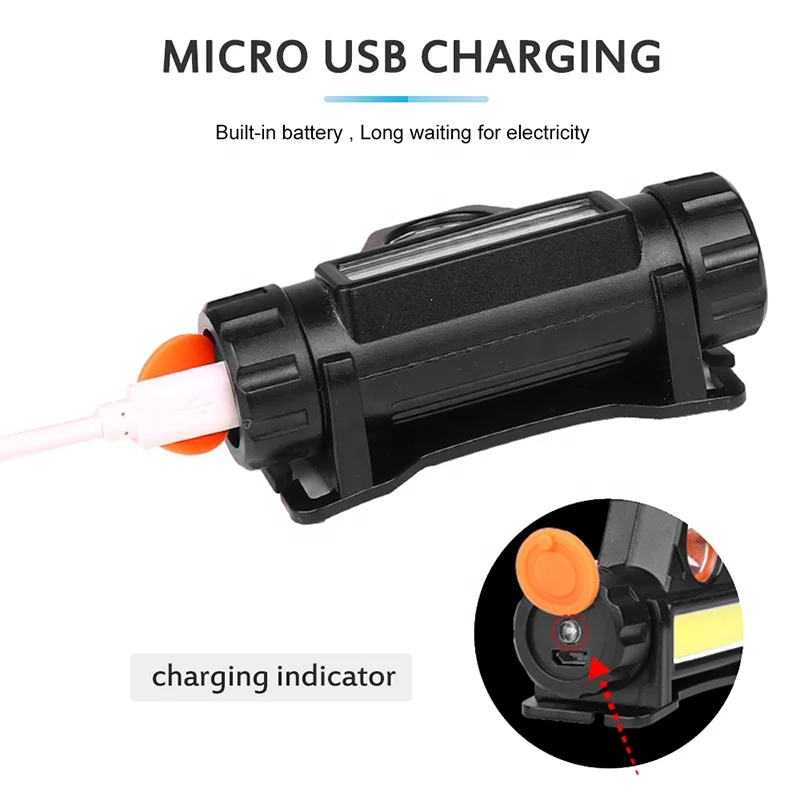 
mini xpe headlamp built-in battery led usb charging cob head lamp torch light stepless dimming headlight flashlight 