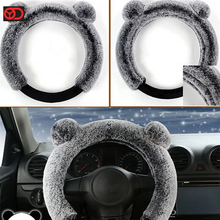 
New Auto Spare Parts Fur Wool Fluffy Car Accessories Warm Plush Car Steering Wheel Cover Gray for Accesorios Para Autos 