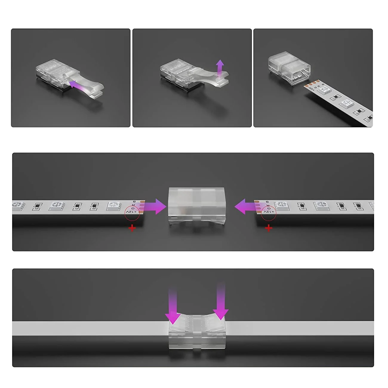 New Crystal Clip Wire 10mm IP65 Waterproof 2Pin 3Pin 4Pin 5Pin Female I Type LED Strip Connector