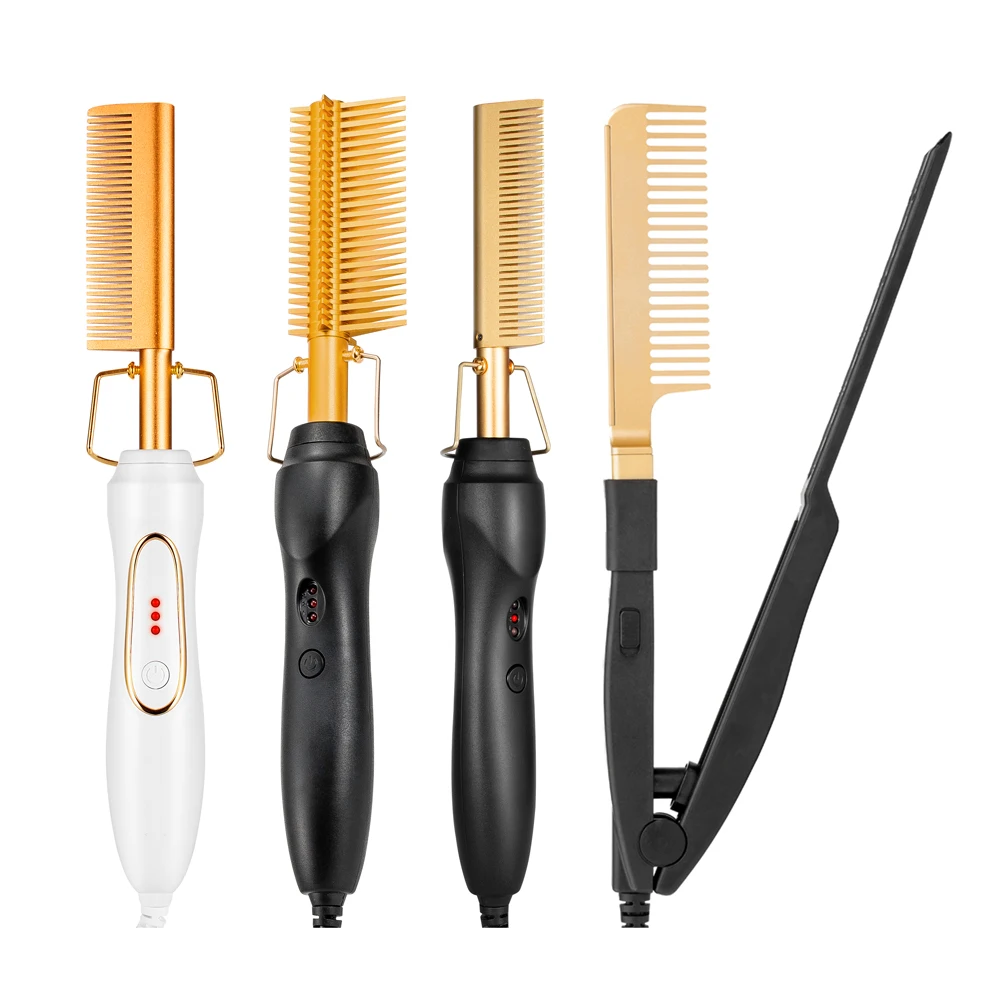 multi tool hot black color high heat electric styling hair hot press comb  hot straightening comb