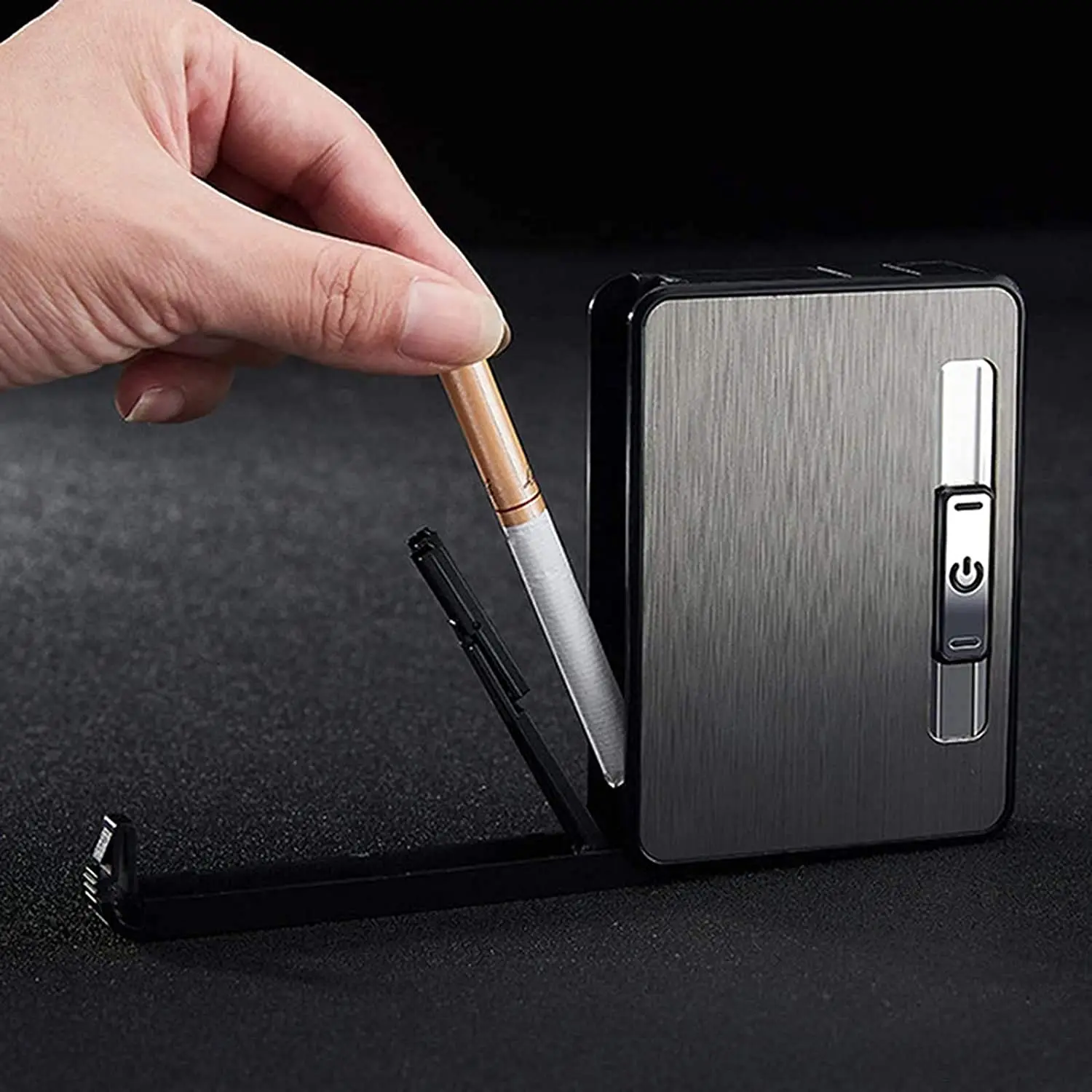 2-in-1 Automatic Rechargeable Cigarette Case Cigarette Lighter Flameless Lighter 10 cigarettes case