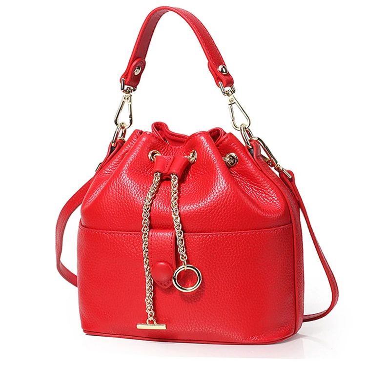 2021 New Style Bucket Bag Genuine Leather Ladies Bag fashion  Handling System with Drawstring Hasp Cross-body Handbag for Women