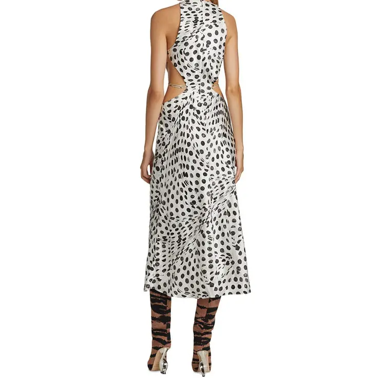 Summer Sleeveless Side Slit Sexy Stylish Casual Midi Elegant Oversize Polka Dots Dress For Women