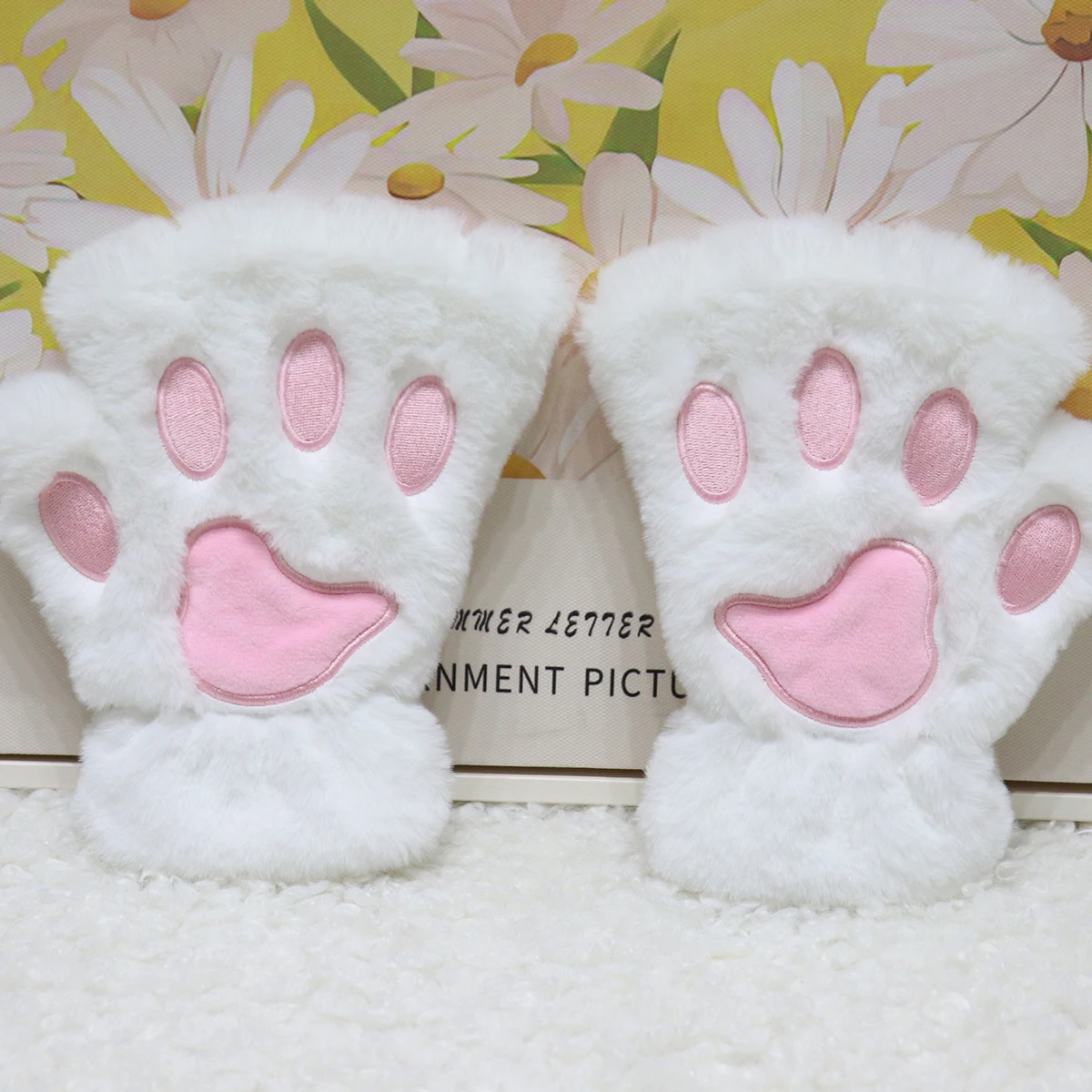 wholesale CPC cute girl white plush toys winter gloves factory