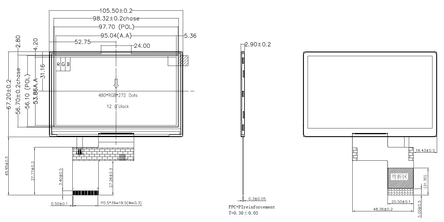 4.3 inch IPS resolution 480*272 interface RGB Driver IC ST7283 with TFT LCD Display