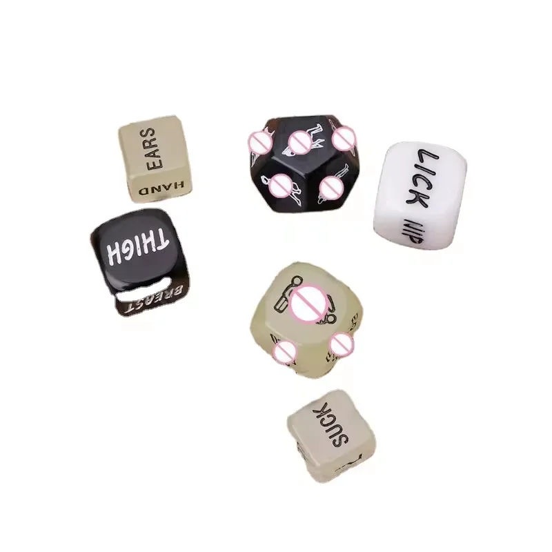 6pcs set English Letter Sexy Luminous Dice with Bag Sex Love-Position Dice Set 6 Sides 18mm Adult Game Erotic Dice