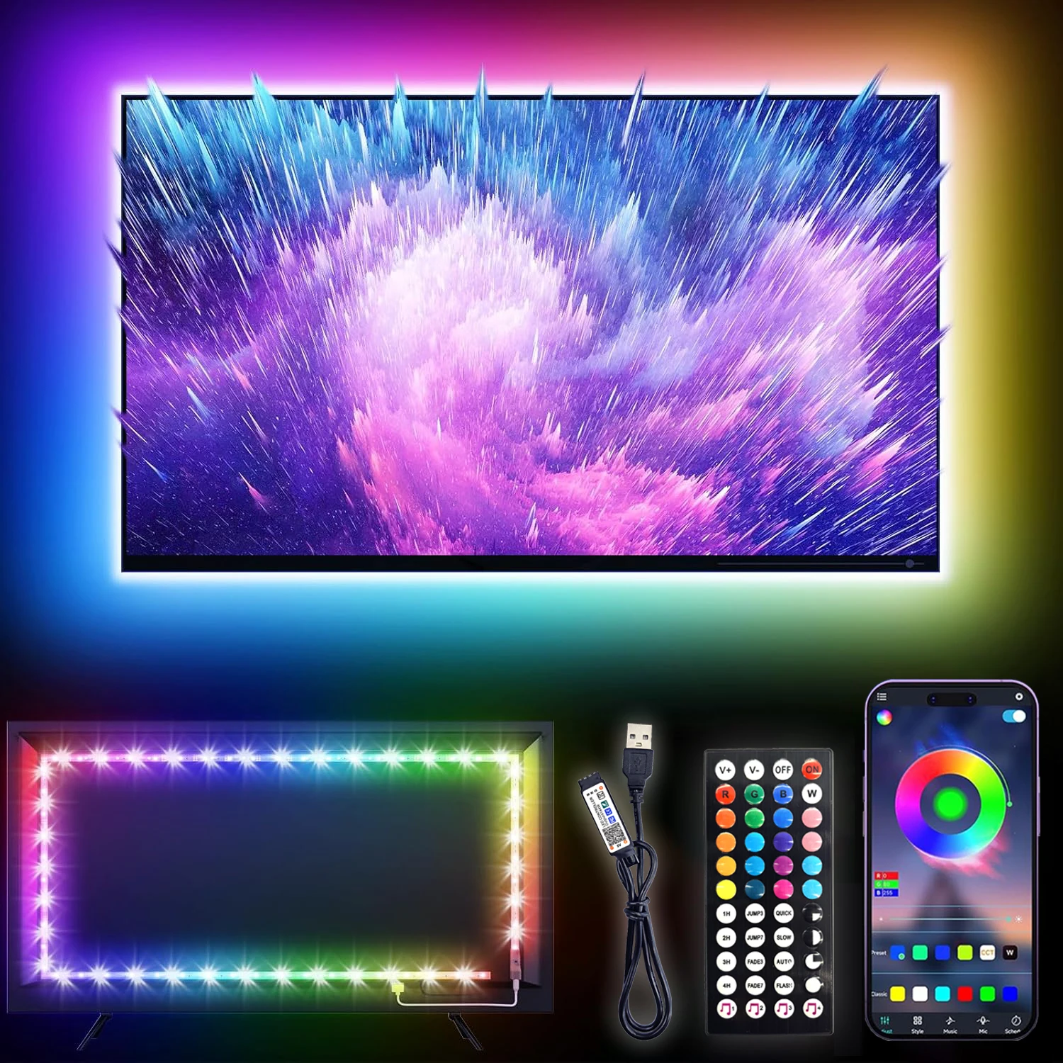 RGB TV Backlight SMD5050  DC5V 5 Meters with Remote Control Color Changing TV Backlight