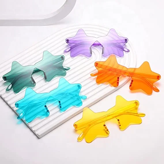 Star Shaped Rimless Sunglasses Bachelorette Party Decoration Supplier Cool Sunglasses Colorful Plastic