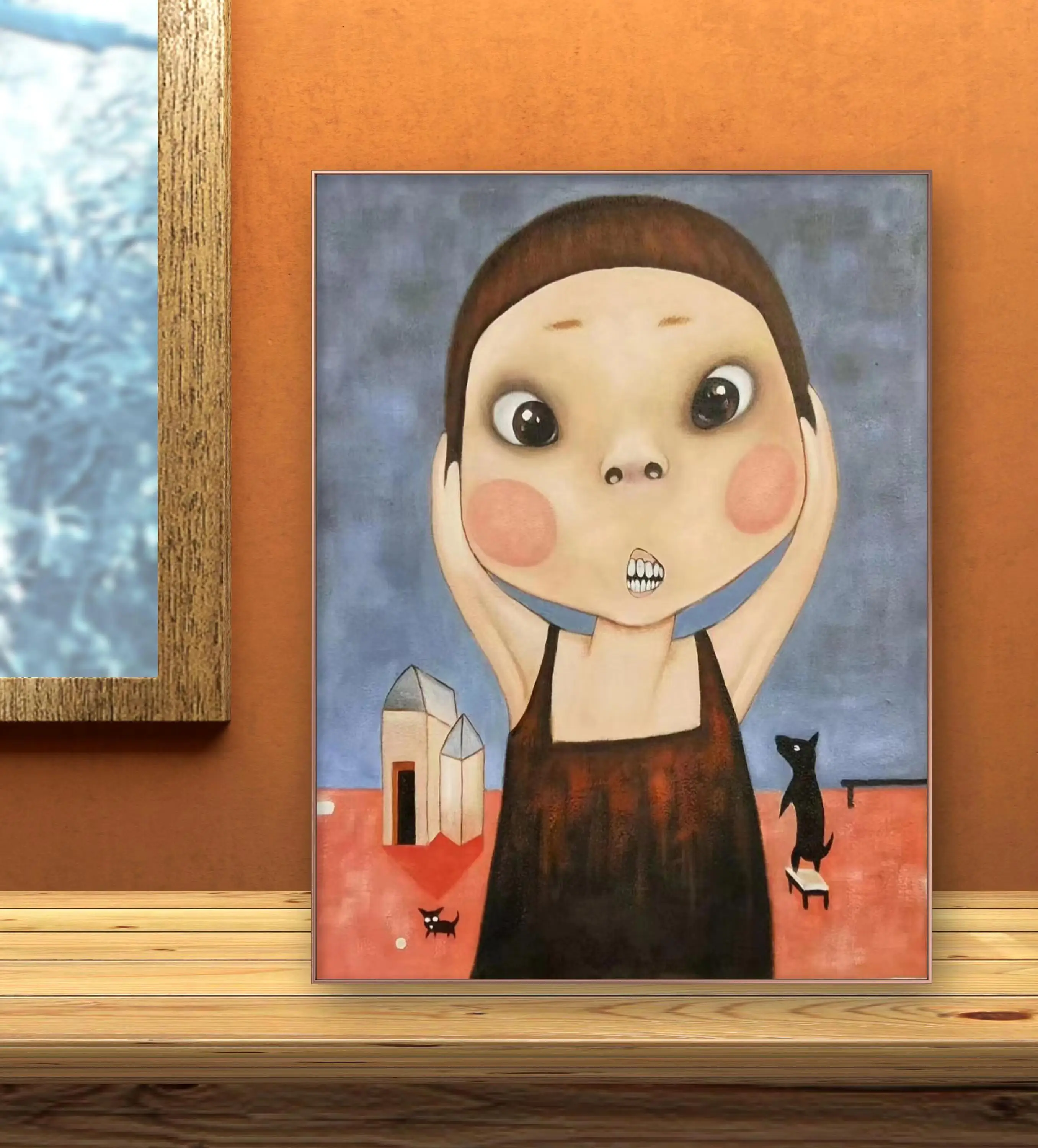 Hand drawn oil painting luxury home decoration sofa background bedroom decoration portrait painting cartoon figure